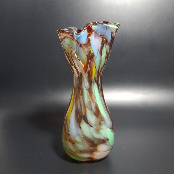 Hand-Blown Murano End of Day Art Glass Vase Swirls Flared Rim Vintage - Picture 2 of 9